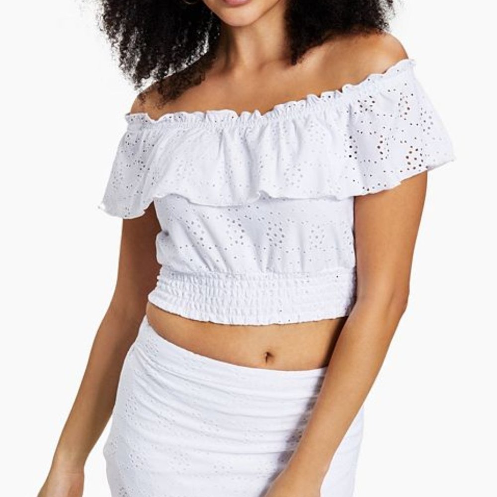 Bar III White top off shoulder white eyelet top E070401